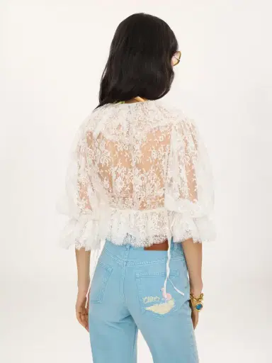 Chloé Cropped V-neck ruffle top in lace | Thumbnail 6
