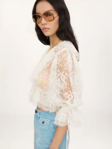 Chloé Cropped V-neck ruffle top in lace | Thumbnail 7