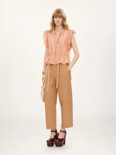Chloé Short-sleeve ruffle top in washed silk habotai & lace | Thumbnail 3