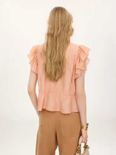 Chloé Short-sleeve ruffle top in washed silk habotai & lace | Thumbnail 6