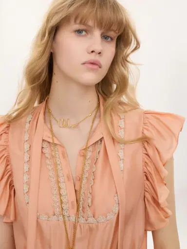 Chloé Short-sleeve ruffle top in washed silk habotai & lace | Thumbnail 8