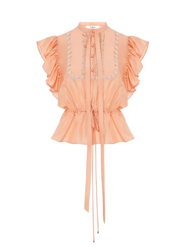 Chloé Short-sleeve ruffle top in washed silk habotai & lace