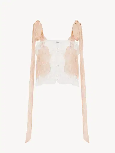 Chloé Knotted-strap cropped top in silk charmeuse & lace | Thumbnail 2