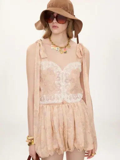 Chloé Knotted-strap cropped top in silk charmeuse & lace | Thumbnail 4