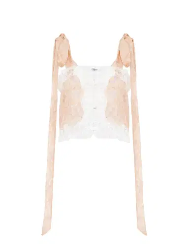 Chloé Knotted-strap cropped top in silk charmeuse & lace | Thumbnail 1