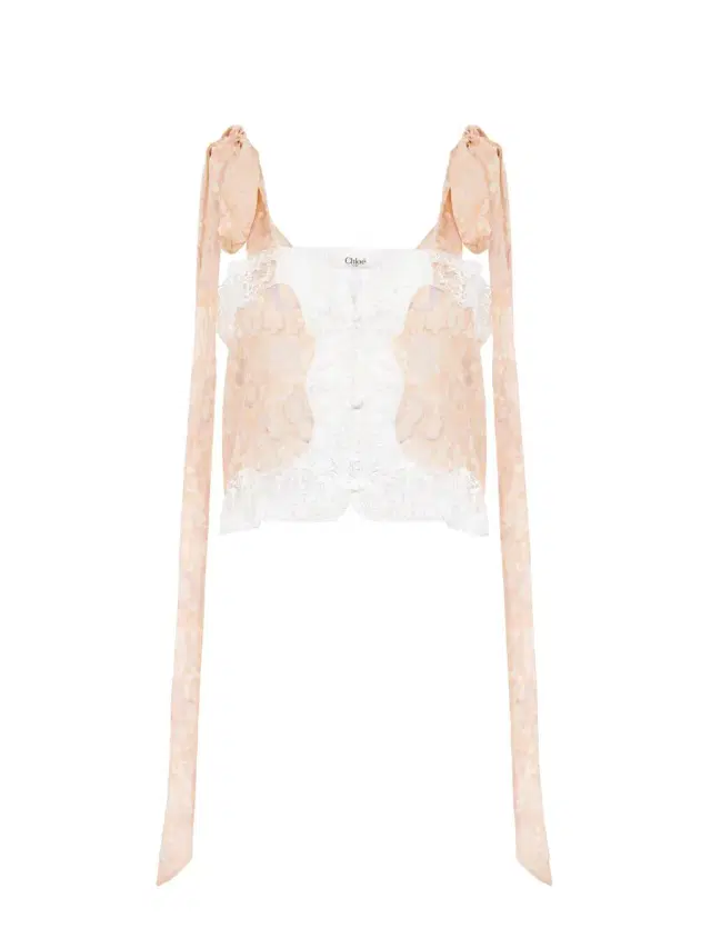 Knotted-strap cropped top in silk charmeuse & lace Knotted-strap cropped top in silk charmeuse & lace