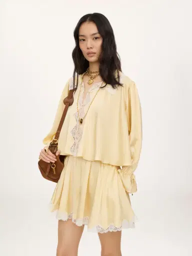 Chloé Fluid top in washed silk satin & lace | Thumbnail 4