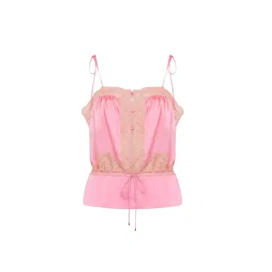 Chloé Drawstring camisole top in washed silk satin & lace | Thumbnail 1 Chloé Drawstring camisole top in washed silk satin & lace | Thumbnail 1