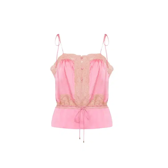 Drawstring camisole top in washed silk satin & lace