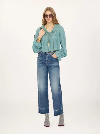 Chloé Scoop-neck cropped top in silk georgette & lace | Thumbnail 3