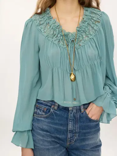Chloé Scoop-neck cropped top in silk georgette & lace | Thumbnail 5