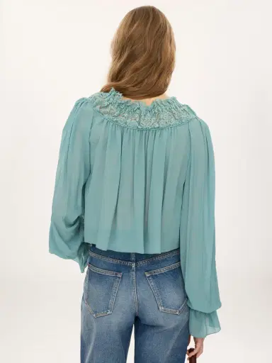 Chloé Scoop-neck cropped top in silk georgette & lace | Thumbnail 6