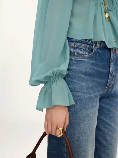 Chloé Scoop-neck cropped top in silk georgette & lace | Thumbnail 7
