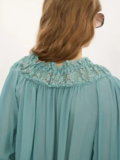 Chloé Scoop-neck cropped top in silk georgette & lace | Thumbnail 8