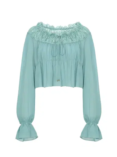 Chloé Scoop-neck cropped top in silk georgette & lace | Thumbnail 1