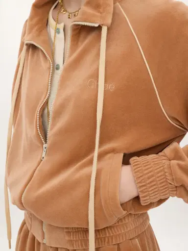 Chloé High-neck logo tracksuit jacket in velvet | Thumbnail 6