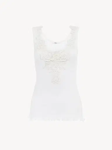 Chloé Fitted tank top in cotton jersey & guipure | Thumbnail 2 Chloé Fitted tank top in cotton jersey & guipure | Thumbnail 2