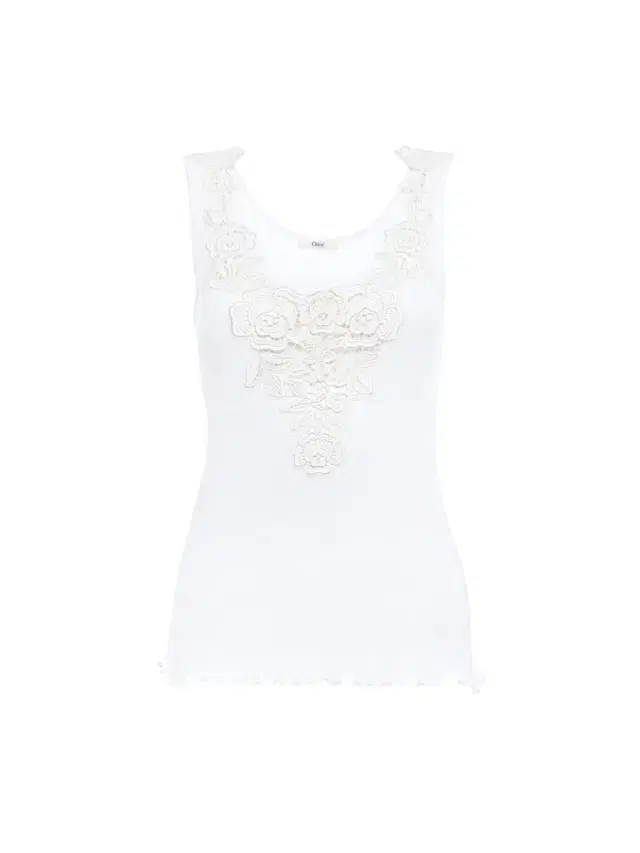 Fitted tank top in cotton jersey & guipure