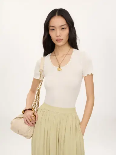 Chloé Scoop-neck fitted T-shirt in cotton & silk jersey | Thumbnail 4