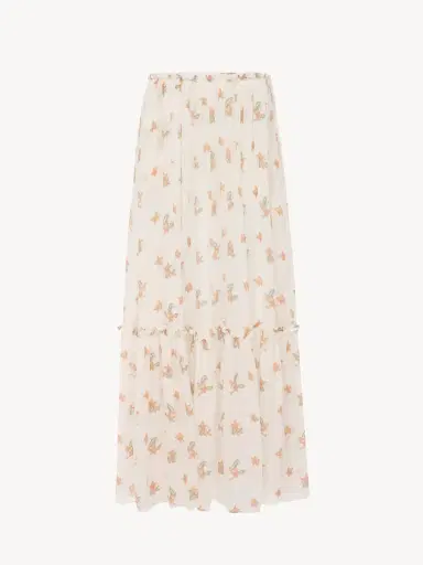 Chloé Gathered long skirt in silk charmeuse | Thumbnail 2