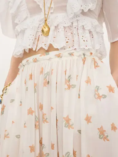 Chloé Gathered long skirt in silk charmeuse | Thumbnail 6