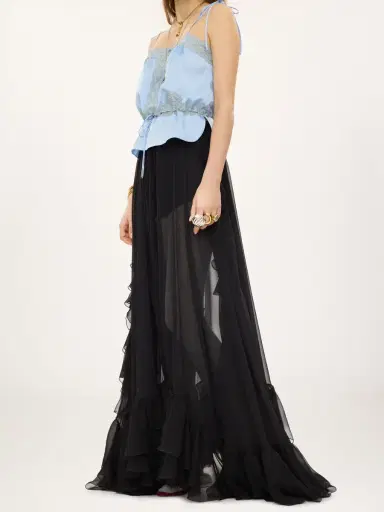 Chloé Ruffled long skirt in silk mousseline | Thumbnail 4