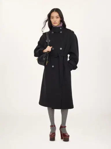 Chloé High-neck long coat in double-face wool | Thumbnail 3