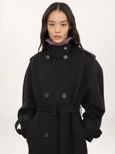 Chloé High-neck long coat in double-face wool | Thumbnail 4