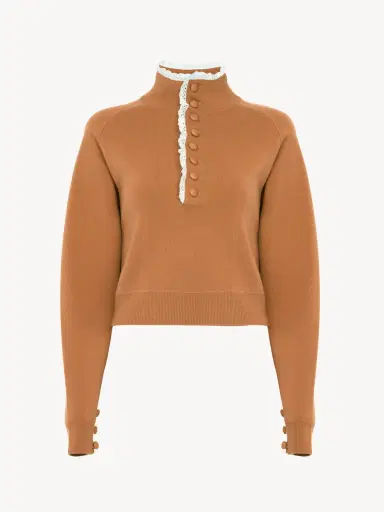 Chloé High-neck sweater in a wool knit & lace | Thumbnail 2