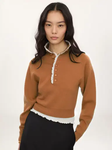 Chloé High-neck sweater in a wool knit & lace | Thumbnail 4