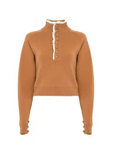 Chloé High-neck sweater in a wool knit & lace | Thumbnail 1