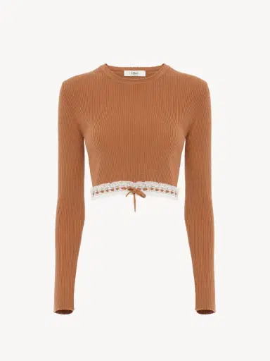 Chloé Cropped fitted sweater in a wool knit & lace | Thumbnail 2 Chloé Cropped fitted sweater in a wool knit & lace | Thumbnail 2