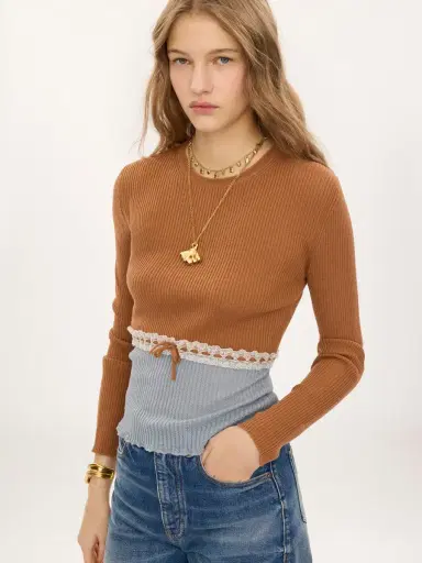 Chloé Cropped fitted sweater in a wool knit & lace | Thumbnail 4 Chloé Cropped fitted sweater in a wool knit & lace | Thumbnail 4