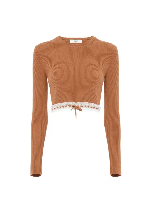 Chloé Cropped fitted sweater in a wool knit & lace