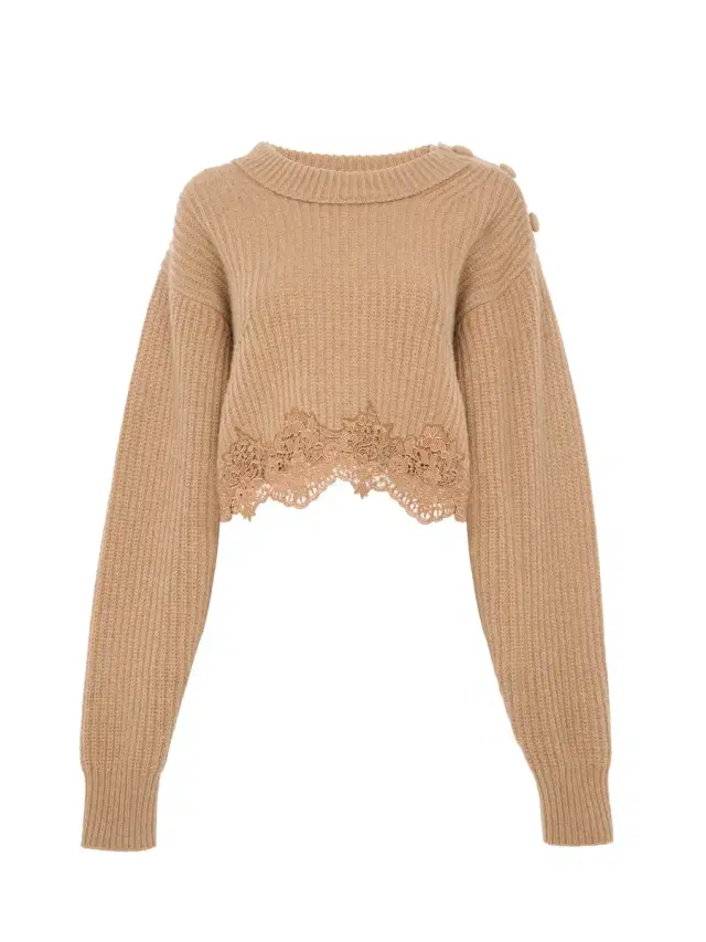 Cropped mock-neck sweater in a wool and cashmere knit & lace Cropped mock-neck sweater in a wool and cashmere knit & lace