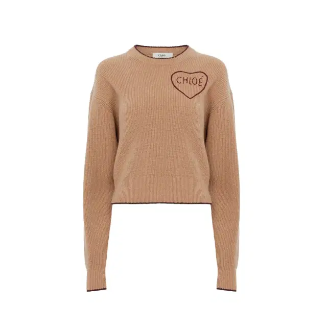 Chloé Cropped fitted logo sweater in a wool & cashmere knit