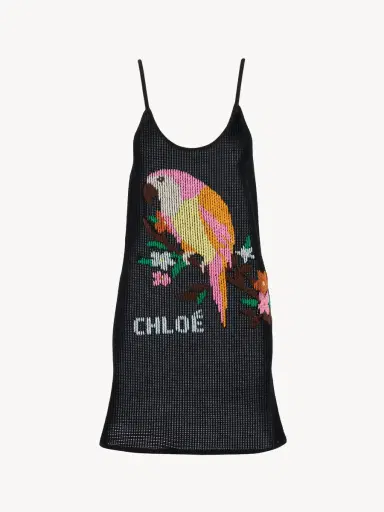 Chloé Thin-strap fitted logo mini dress in a cotton mesh knit | Thumbnail 2