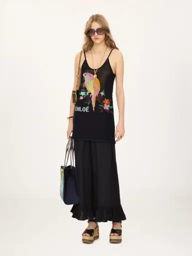 Chloé Thin-strap fitted logo mini dress in a cotton mesh knit | Thumbnail 3