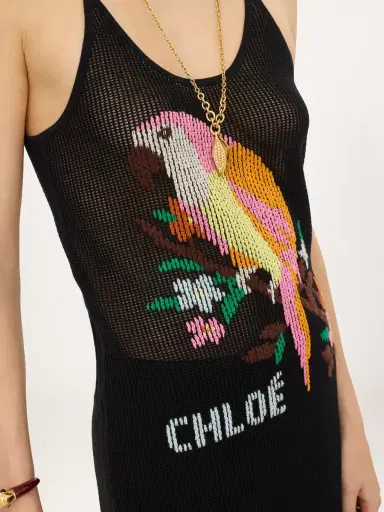 Chloé Thin-strap fitted logo mini dress in a cotton mesh knit | Thumbnail 6