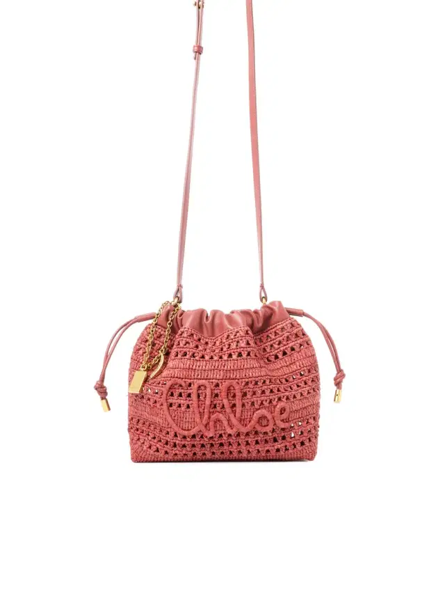 Chloé Mini Summer Banana drawstring shoulder bag in raffia