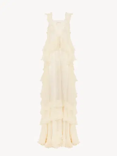 Chloé Sleeveless layered long dress in silk mousseline & lace | Thumbnail 2