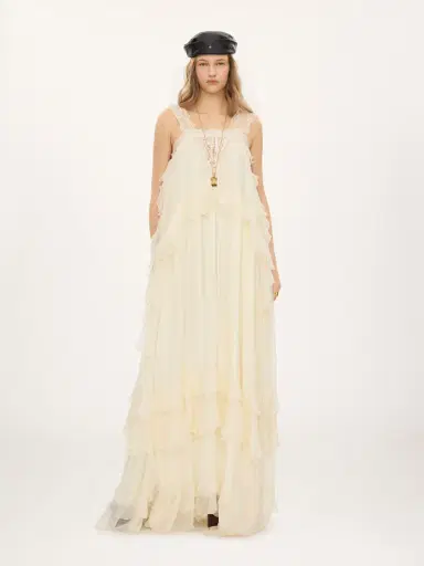 Chloé Sleeveless layered long dress in silk mousseline & lace | Thumbnail 3