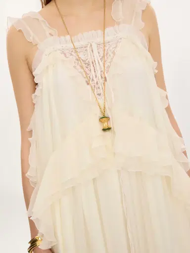 Chloé Sleeveless layered long dress in silk mousseline & lace | Thumbnail 4