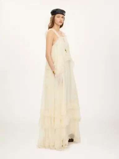 Chloé Sleeveless layered long dress in silk mousseline & lace | Thumbnail 5