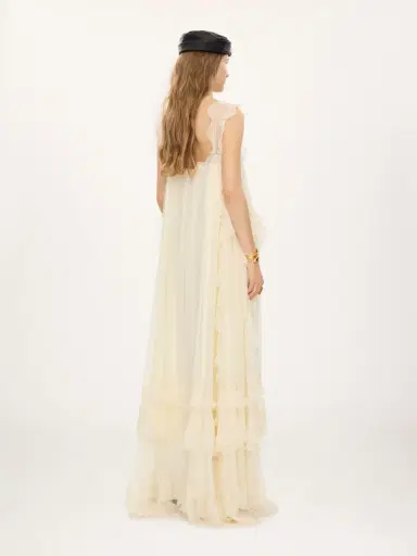 Chloé Sleeveless layered long dress in silk mousseline & lace | Thumbnail 6