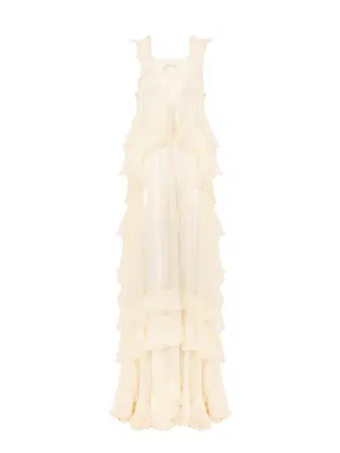 Chloé Sleeveless layered long dress in silk mousseline & lace | Thumbnail 1