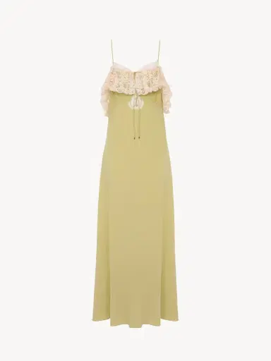 Chloé Thin-strap long dress in crêpe de chine & lace | Thumbnail 2