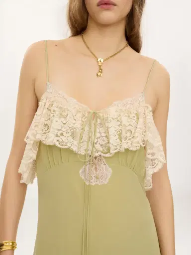 Chloé Thin-strap long dress in crêpe de chine & lace | Thumbnail 4