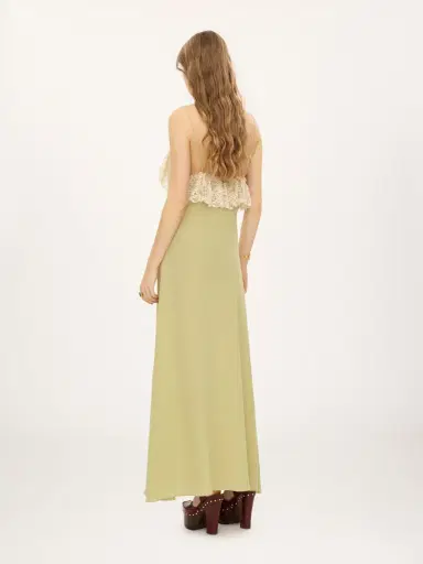 Chloé Thin-strap long dress in crêpe de chine & lace | Thumbnail 5
