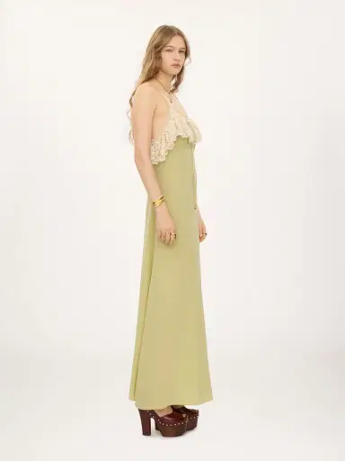Chloé Thin-strap long dress in crêpe de chine & lace | Thumbnail 6